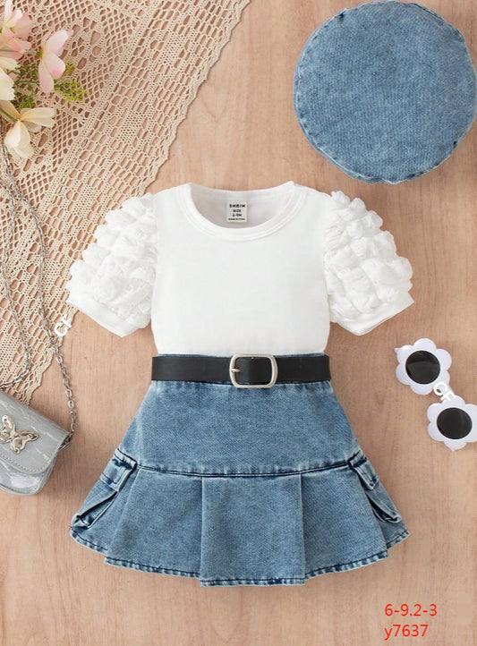 Denim skirt , top & hat (no belt)