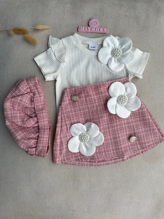 3D flower short skirt set
