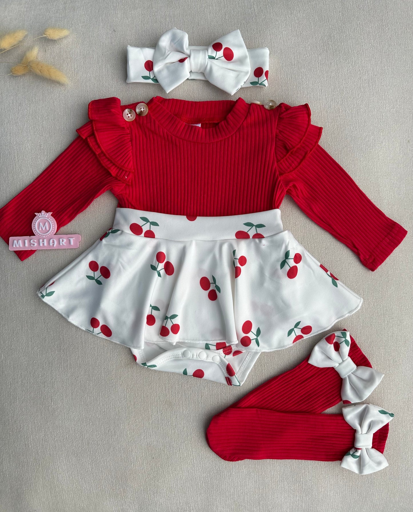 Cute cherry dress with socks & headband