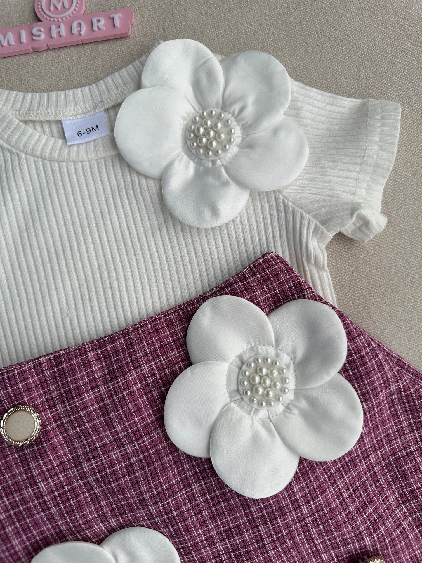 3D flower short skirt set