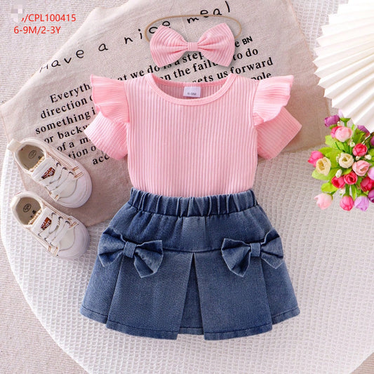 Denim skirt , top & headband