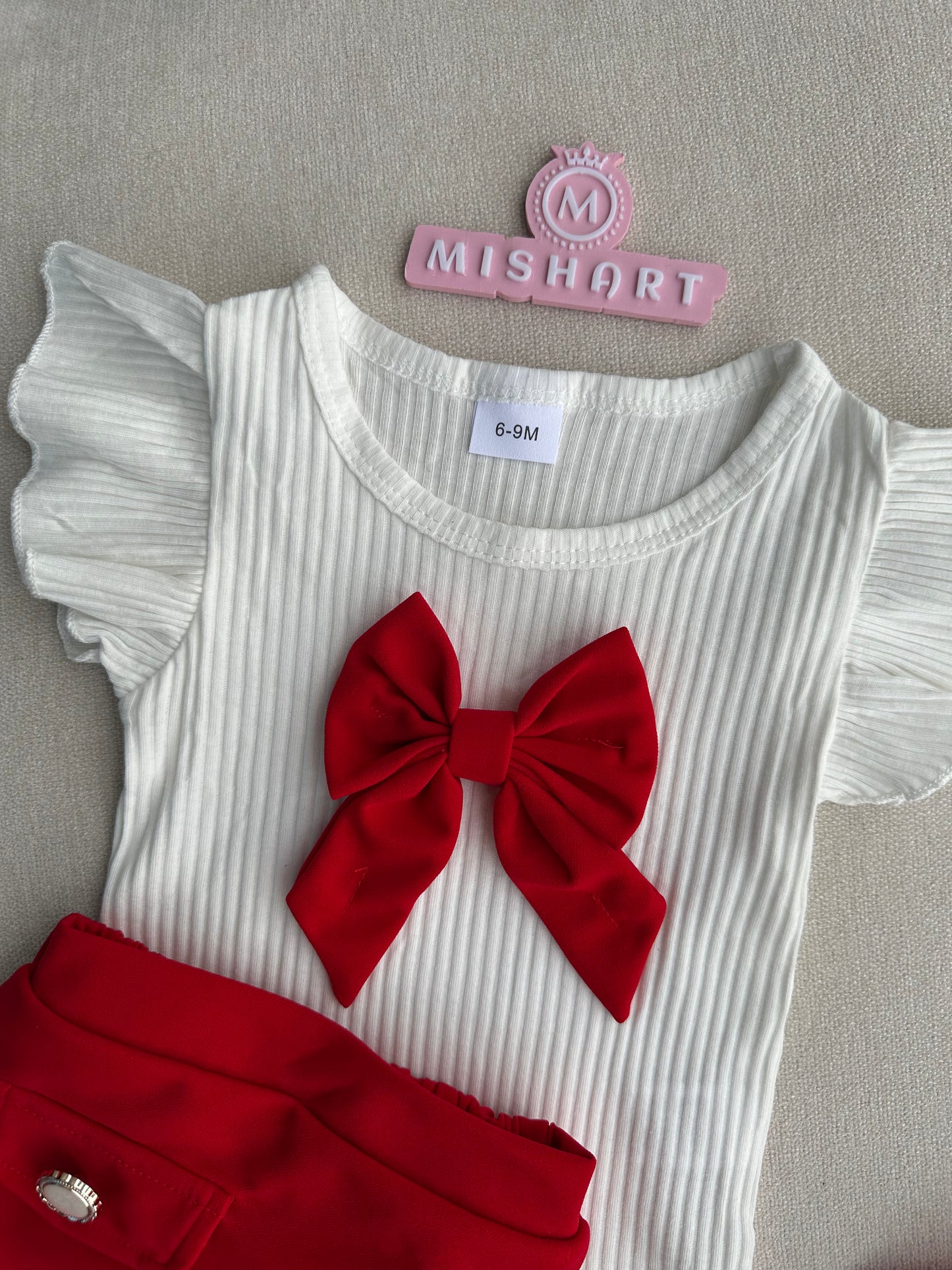 Bow style top , pant , hat set