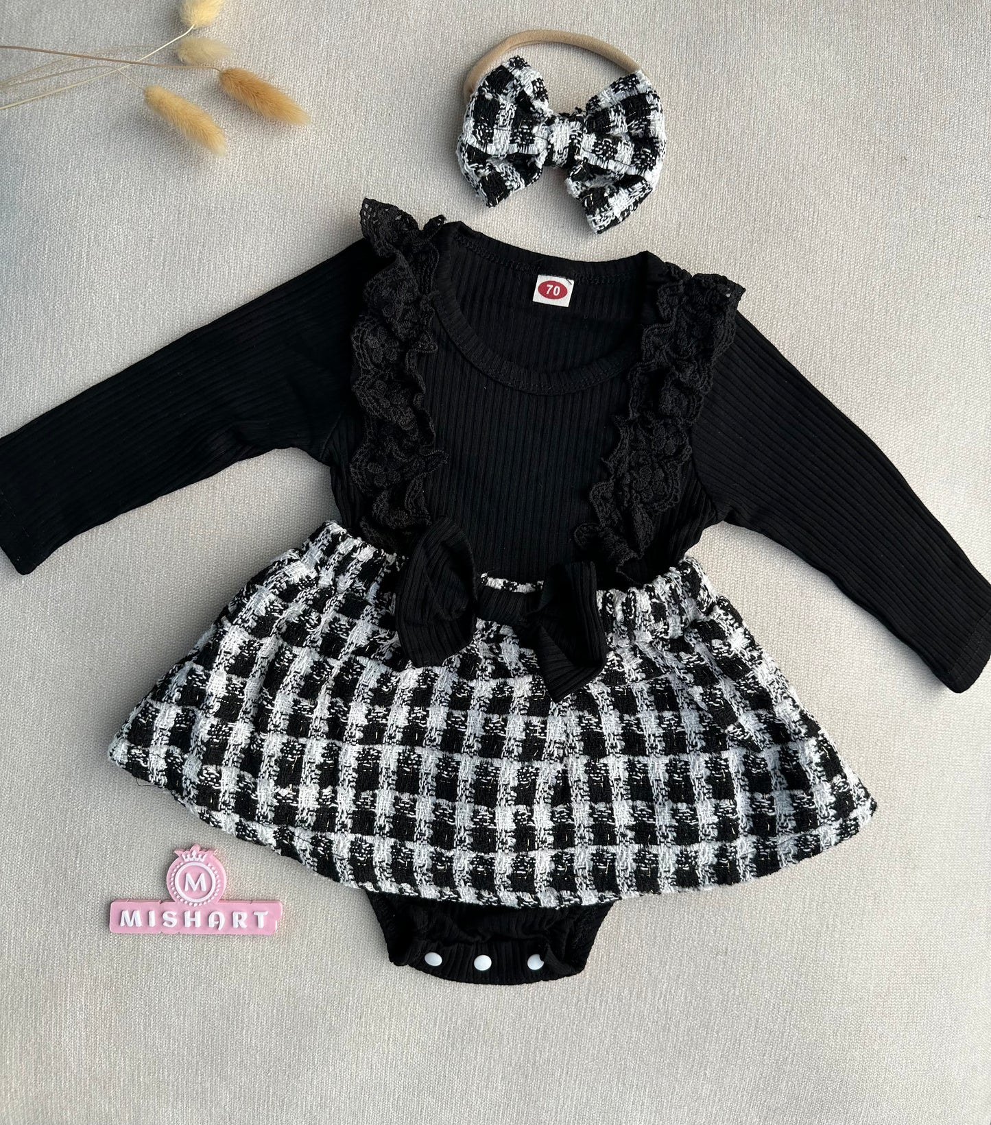 Tweed romper set with headband