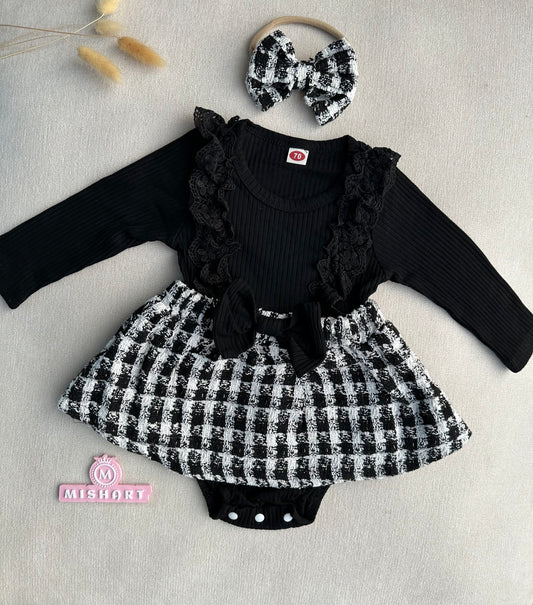 Tweed romper set with headband
