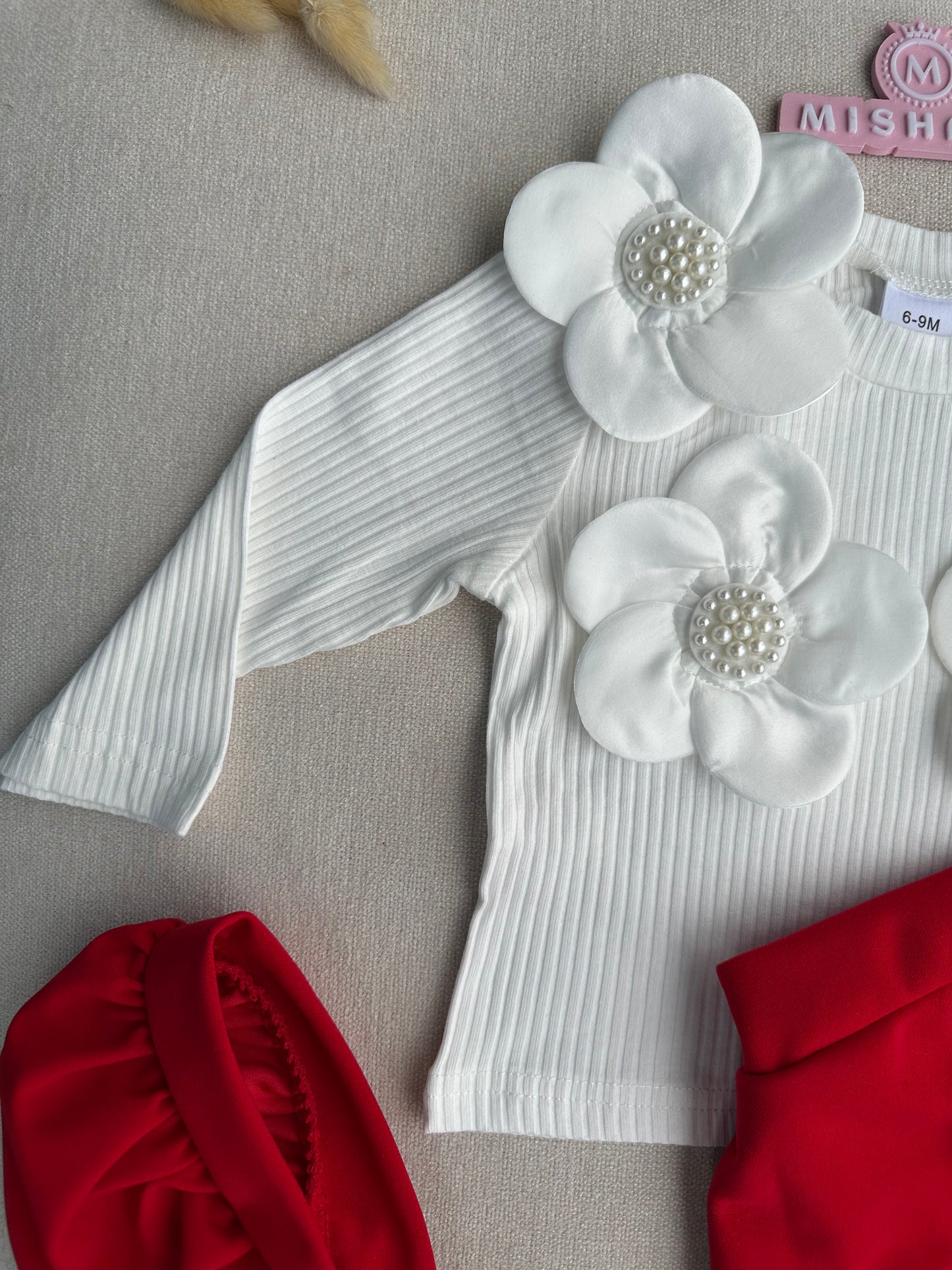 3D flower top & skirt with hat set