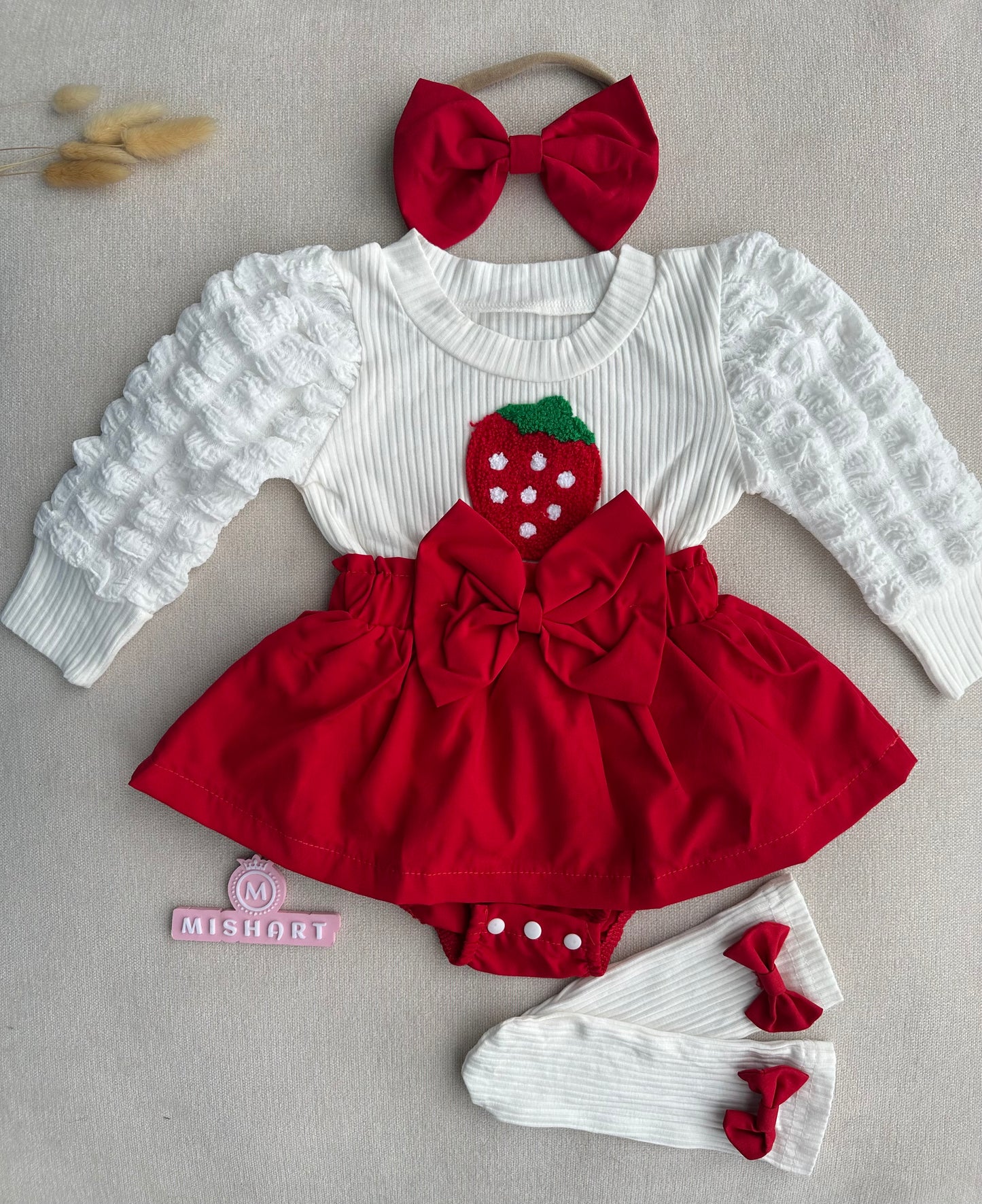 Strawberry 🍓 romper set with headband & socks