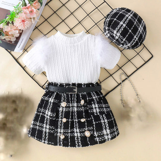 Tweed skirt , top, hat set