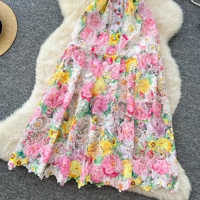 elegant hollow crochet lace slim dress dress