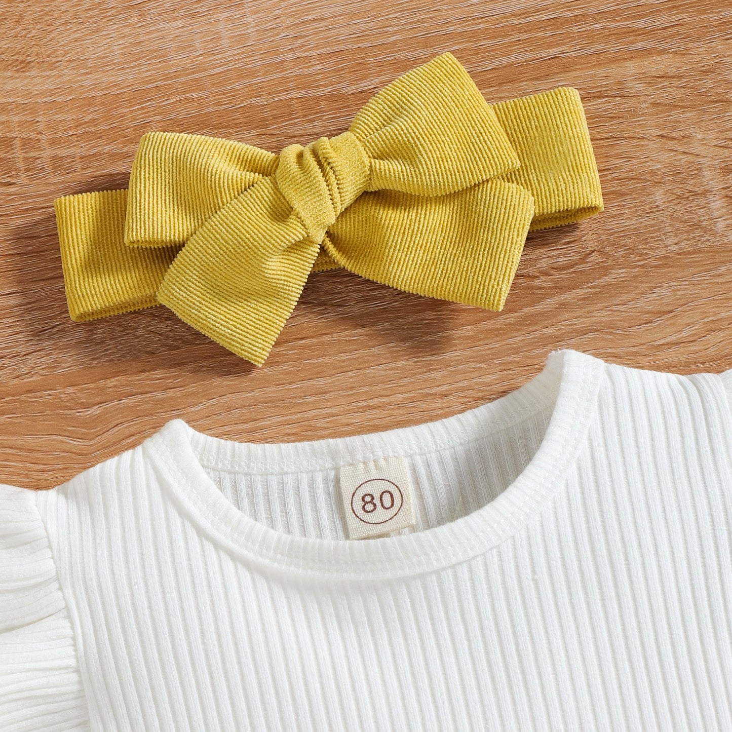 Baby flying sleeves corduroy skirt hairband set
