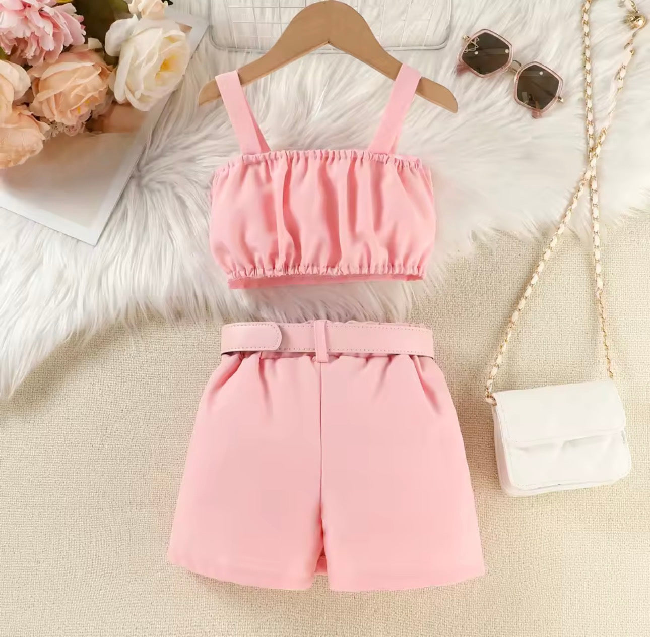 3D flower crop top with skirt & belt 5