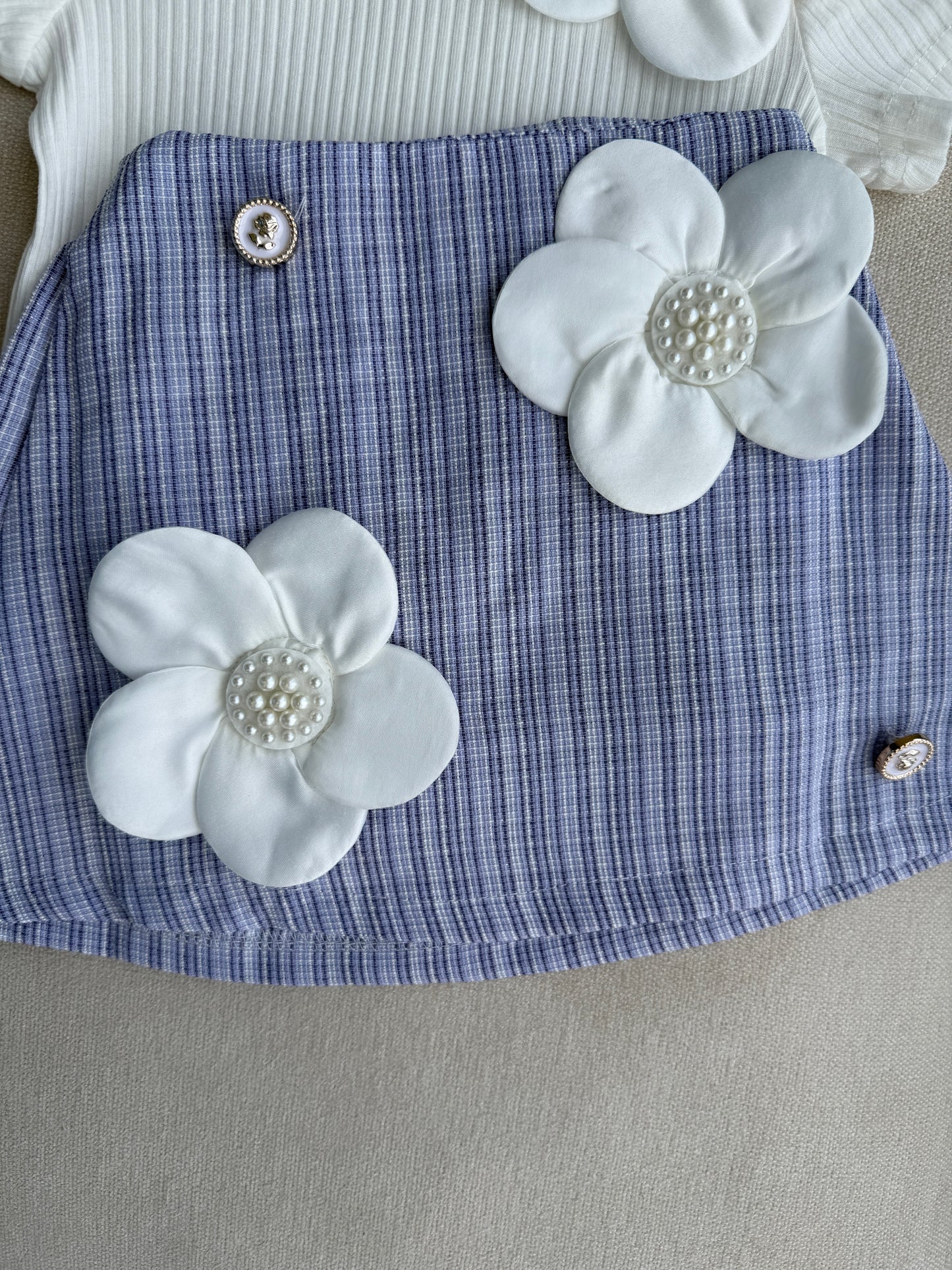 3D flower short skirt set