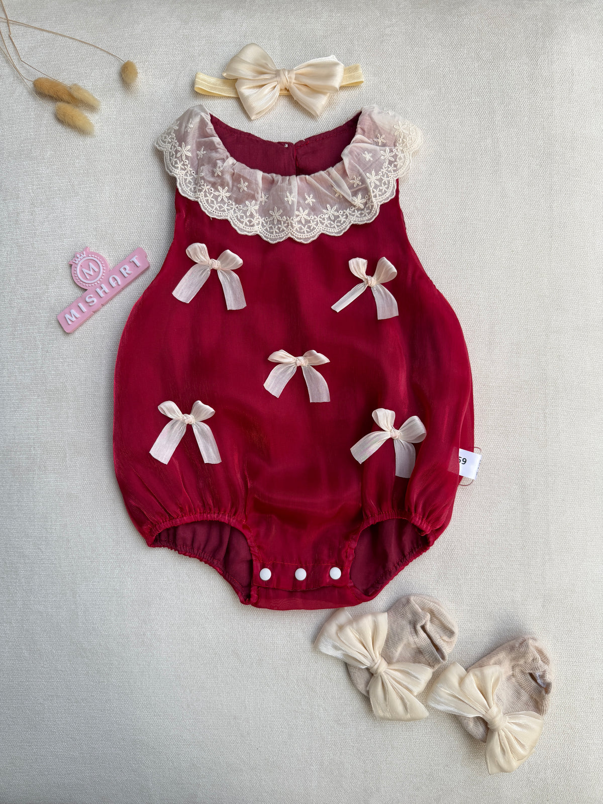 Maroon Bow Romper 🎀❤️
