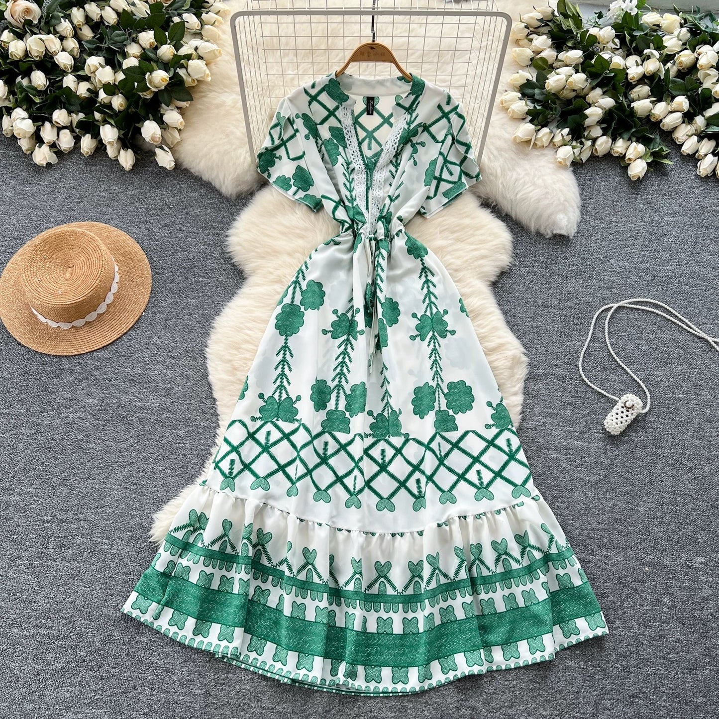 short-sleeved printed summer dress