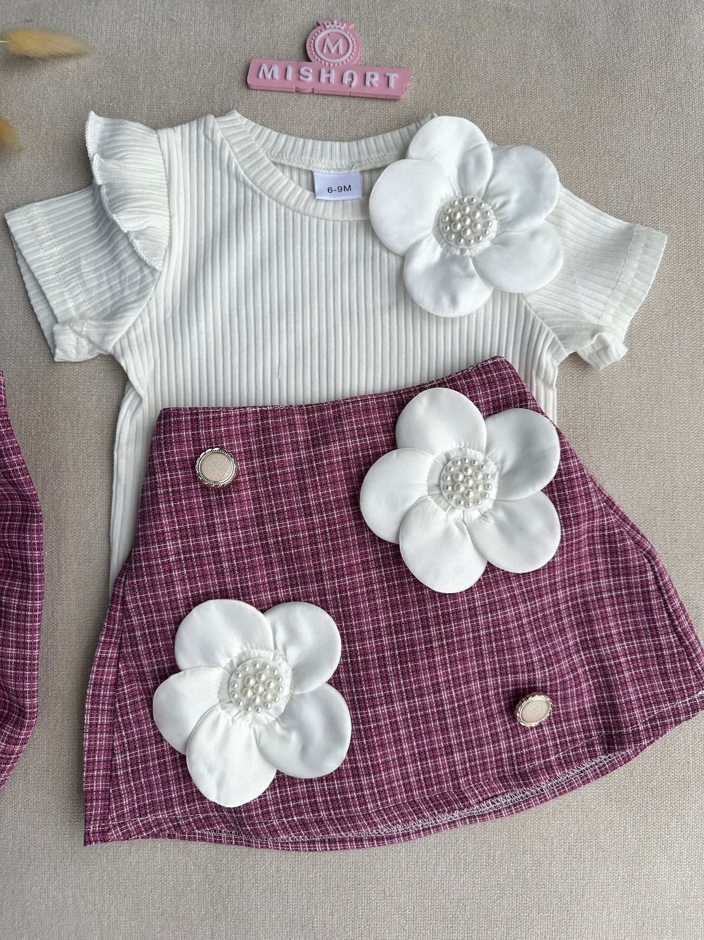 3D flower short skirt set