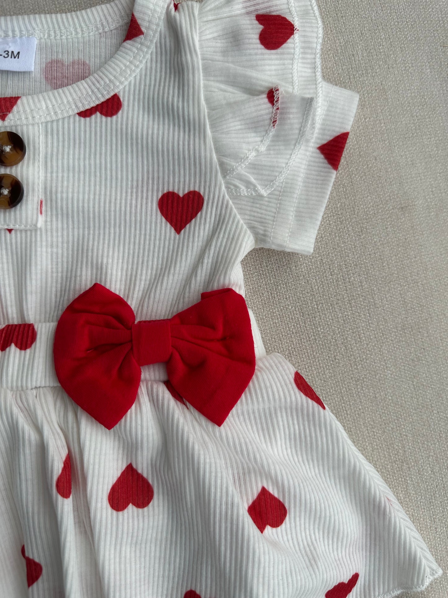 Love printed bow style romper , socks, ribbon headband