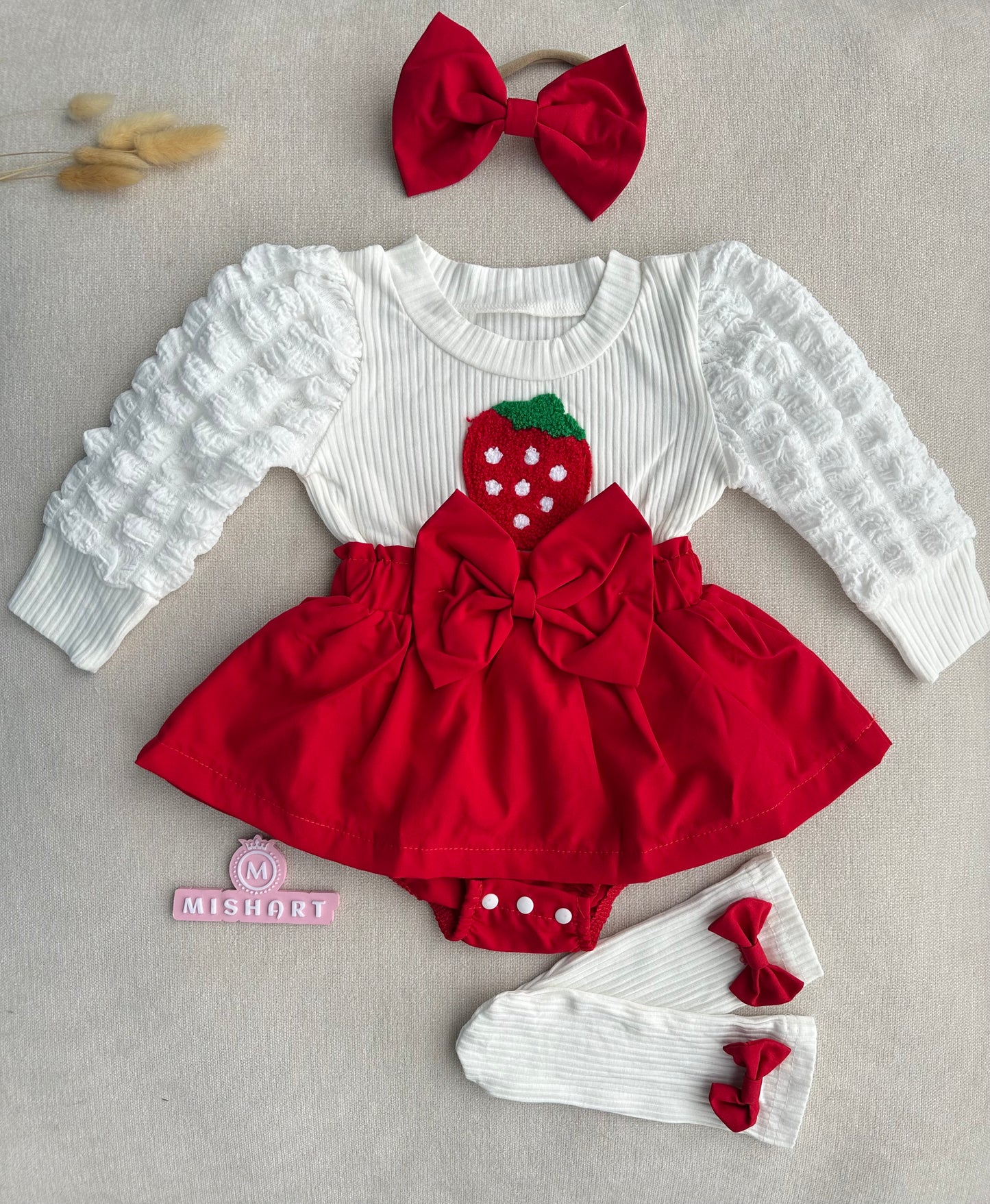 Strawberry 🍓 romper set with headband & socks