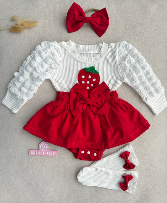 Strawberry 🍓 romper set with headband & socks