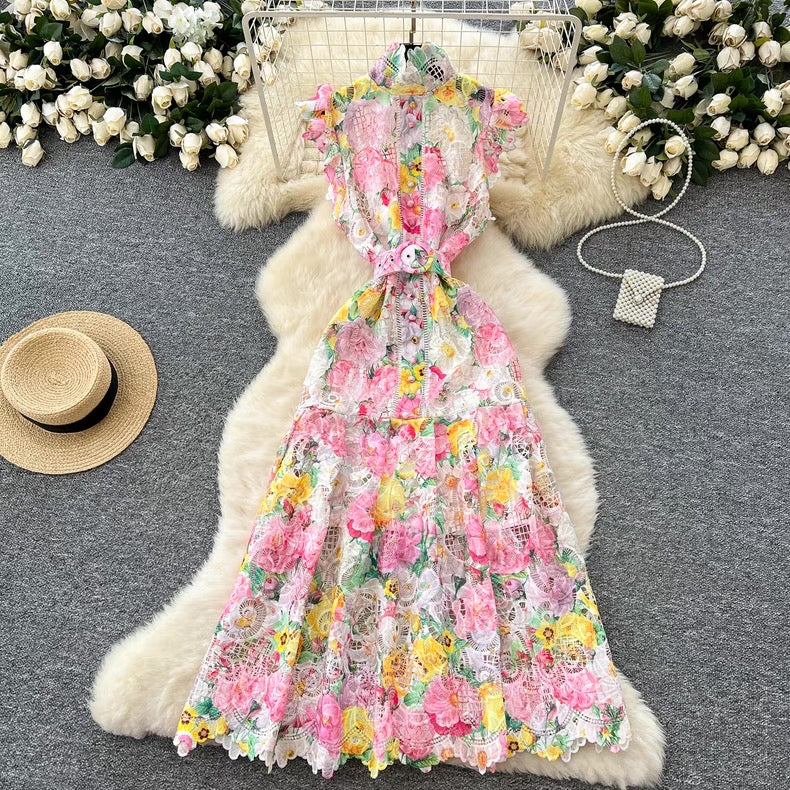 elegant hollow crochet lace slim dress dress