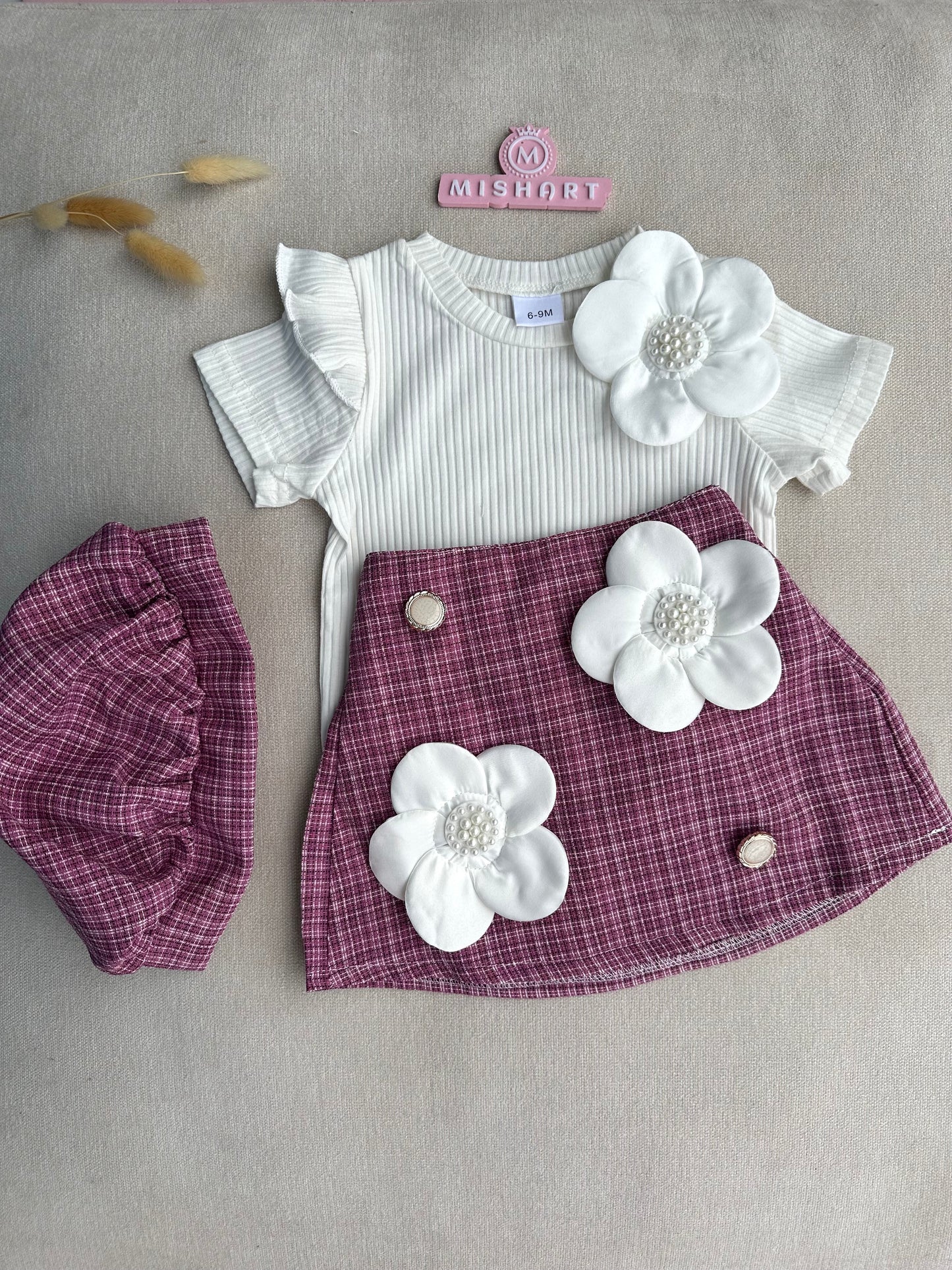 3D flower short skirt set