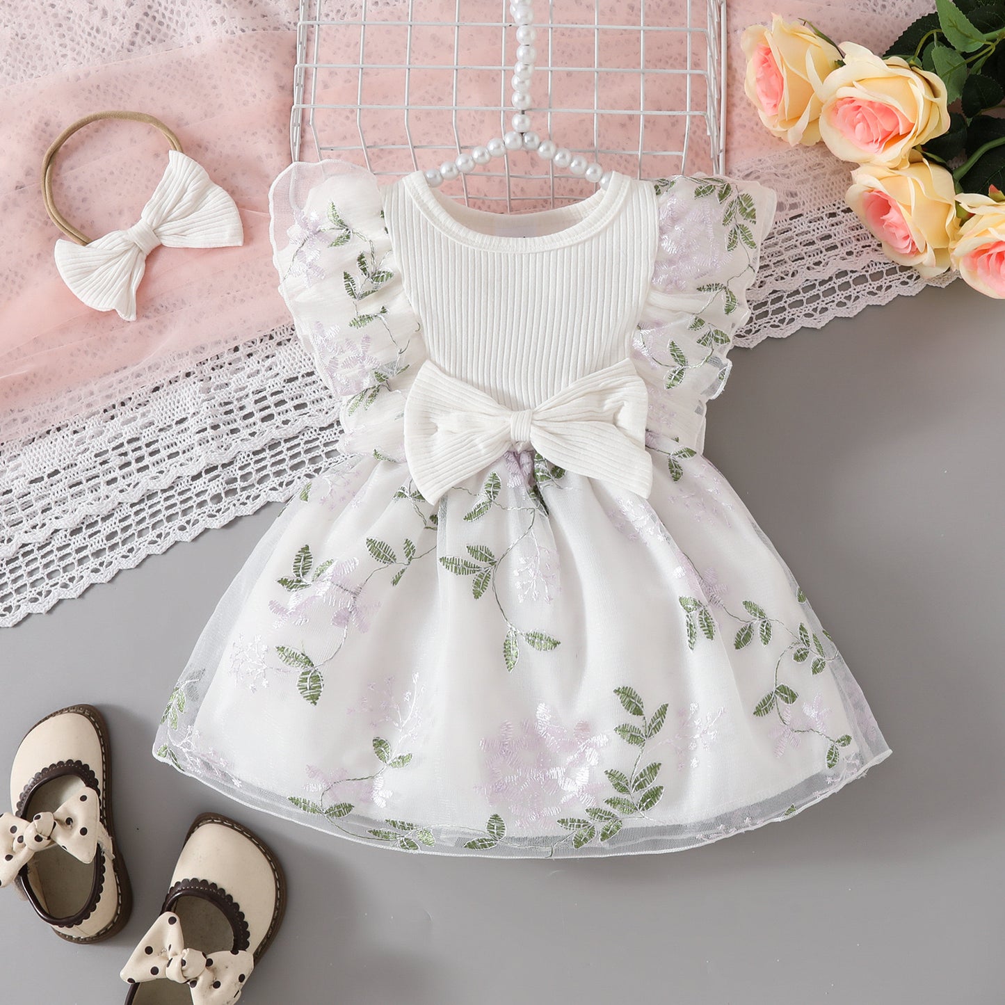 Beautiful embroidery dress with headband