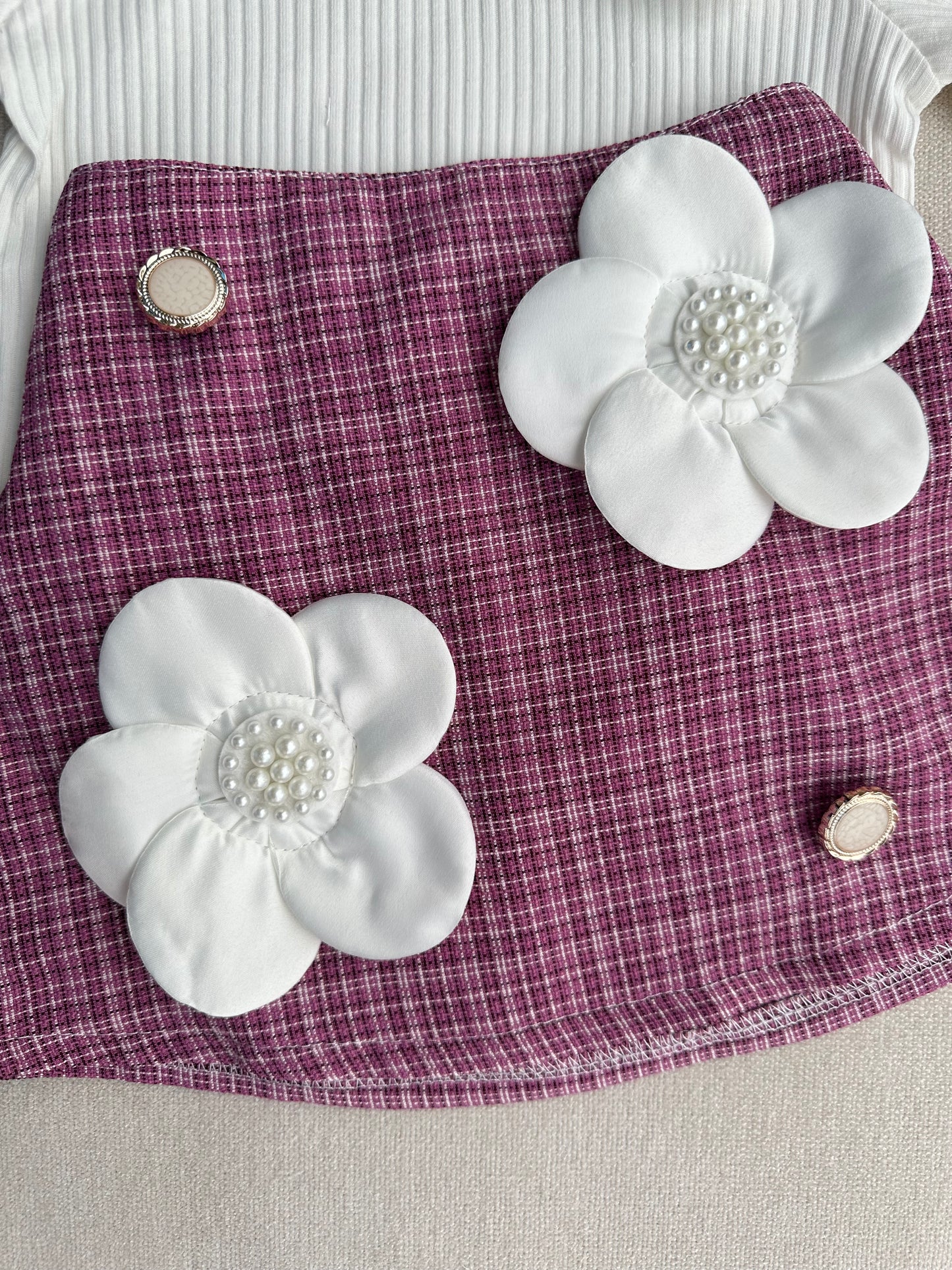 3D flower short skirt set