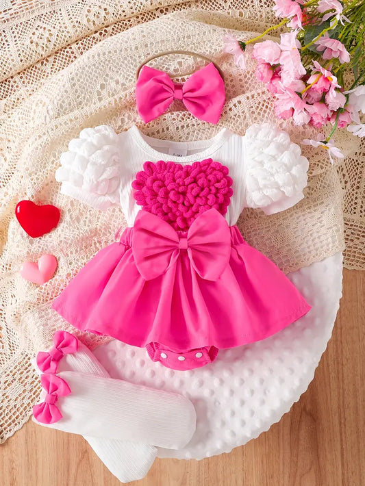 Romper style cute baby dress with socks & headband