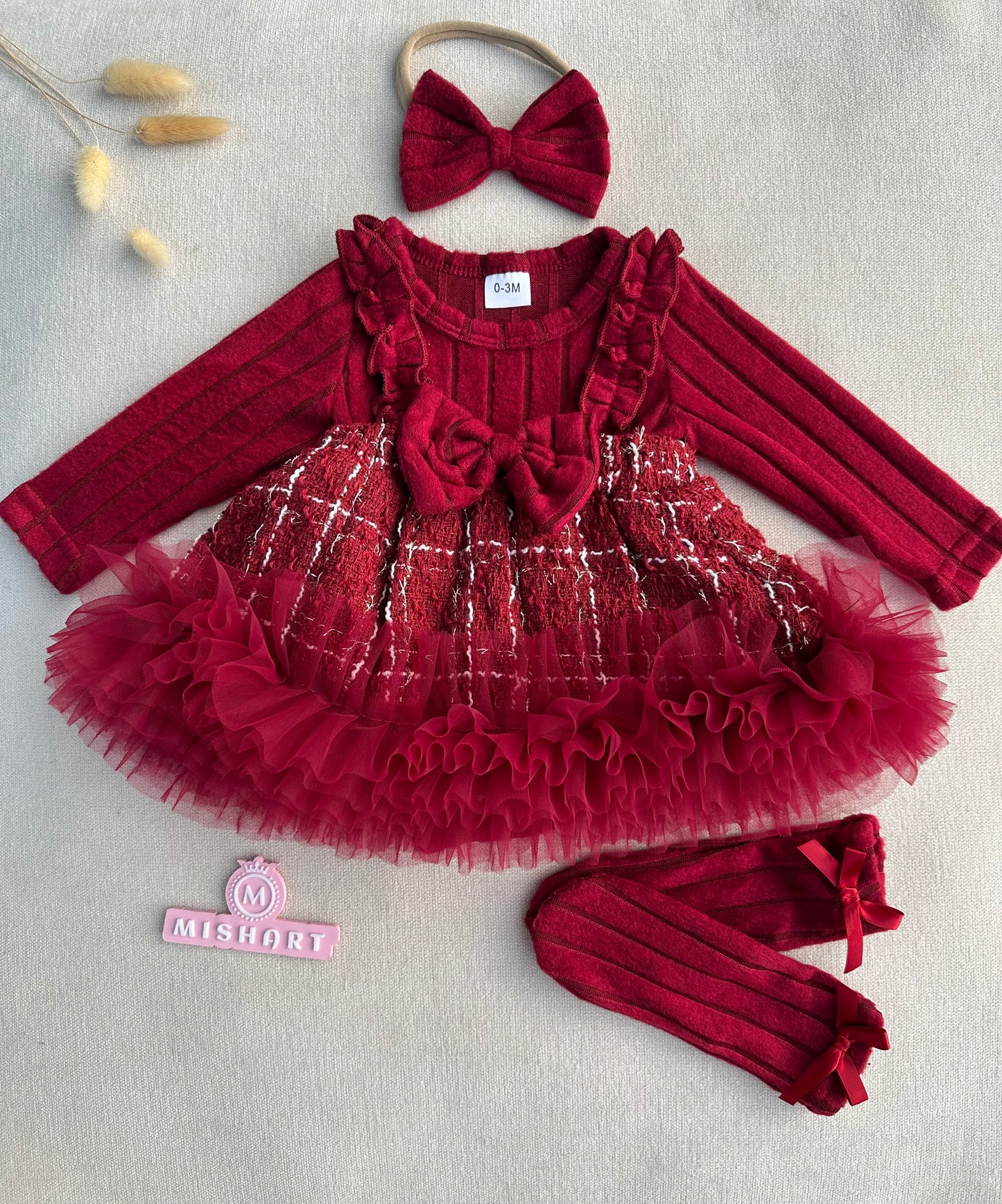 Beautiful velvet tweed dress set for baby