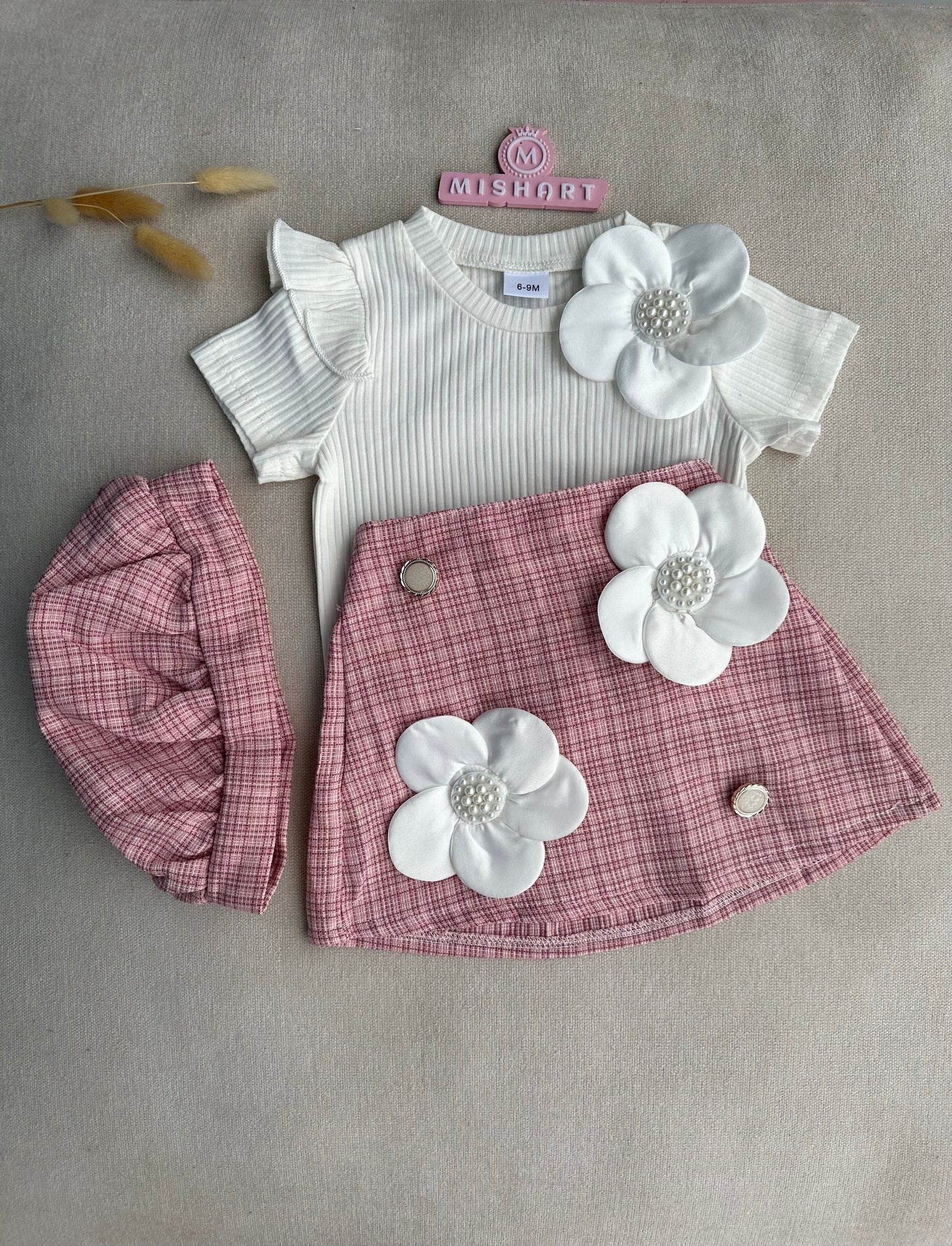 3D flower short skirt set