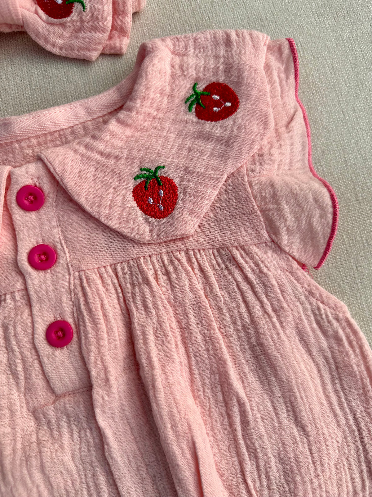 Organic cotton strawberry romper set