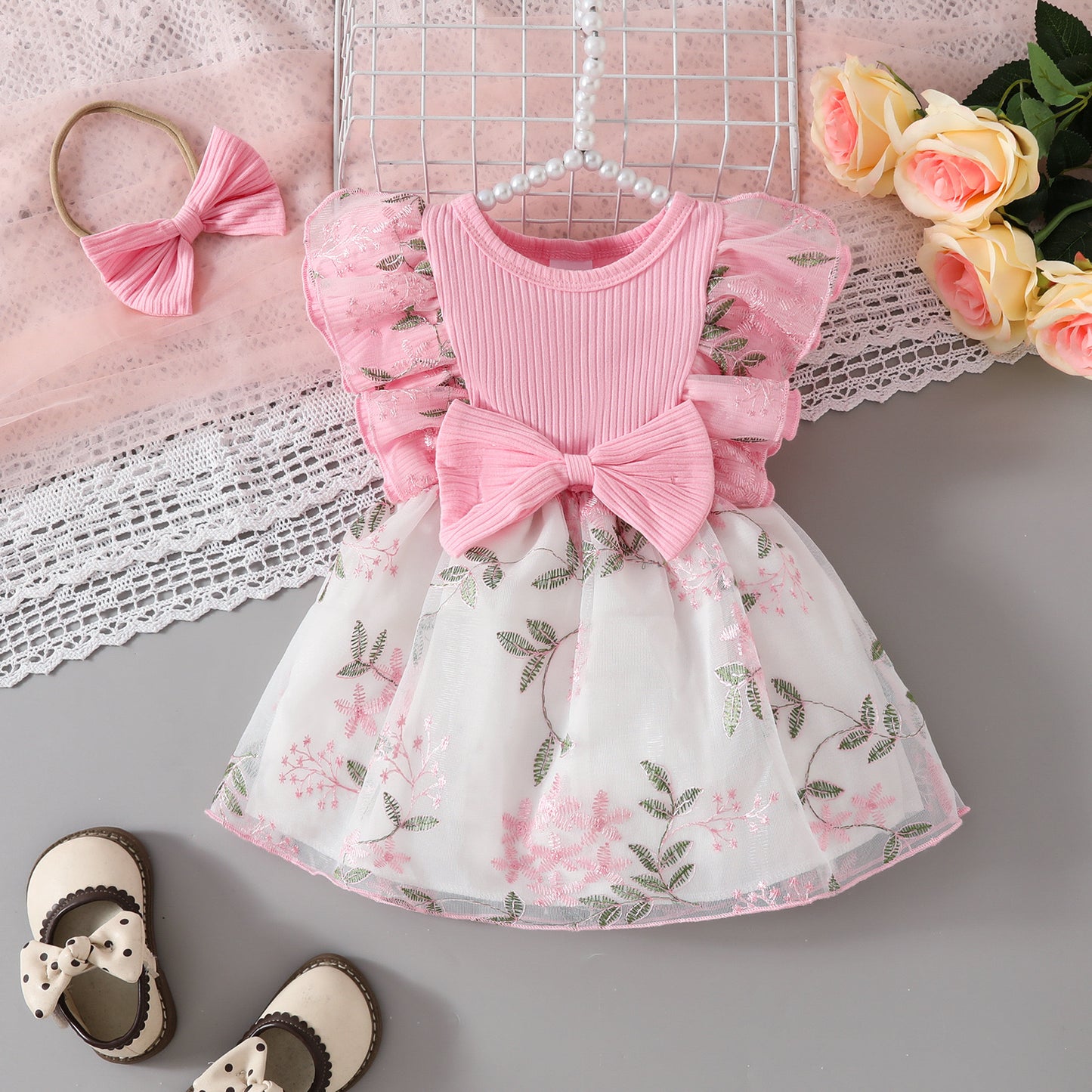 Beautiful embroidery dress with headband