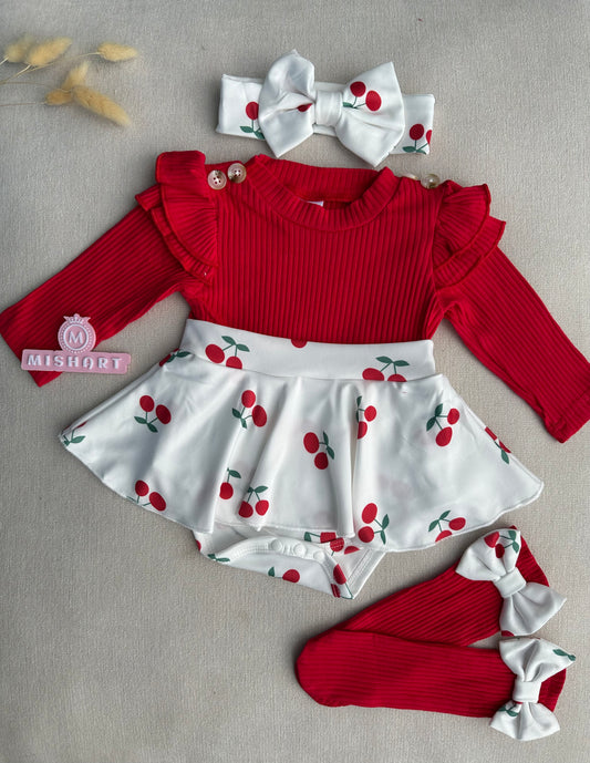 Cute cherry dress with socks & headband