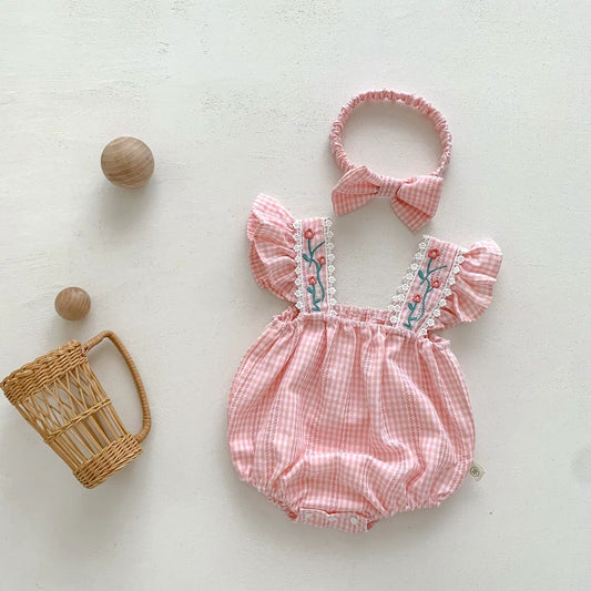 Embroidery romper & headband set