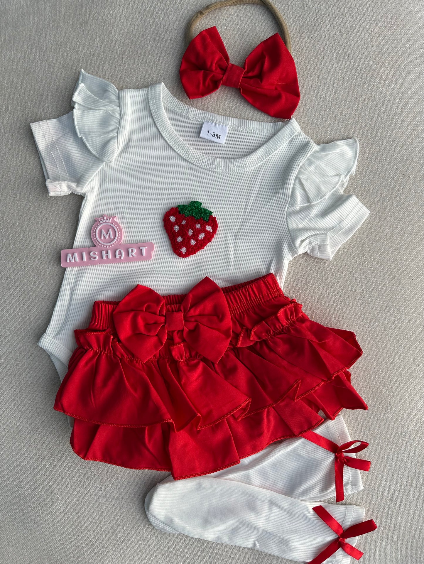 Strawberry romper skirt & socks & headband set