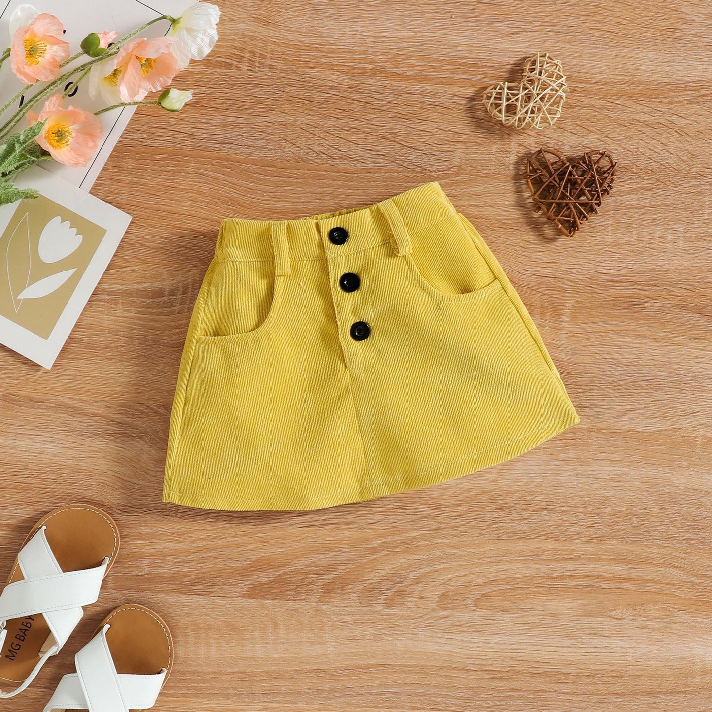 Baby flying sleeves corduroy skirt hairband set