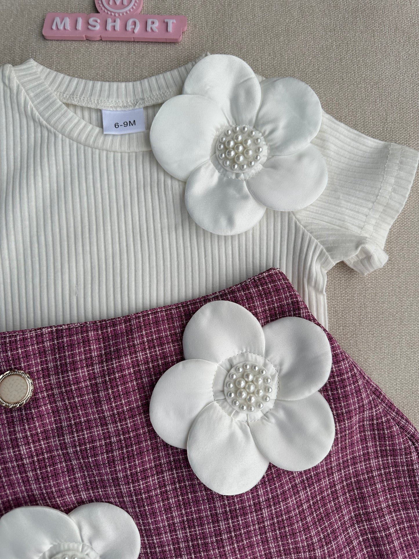 3D flower short skirt set