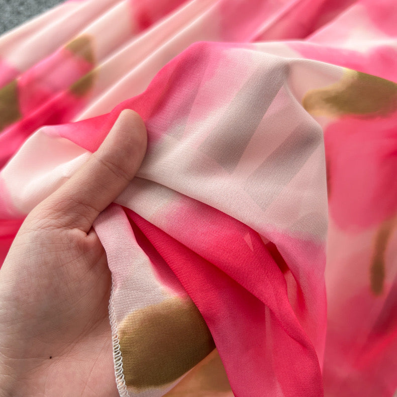 fairy suspender rose print chiffon dress