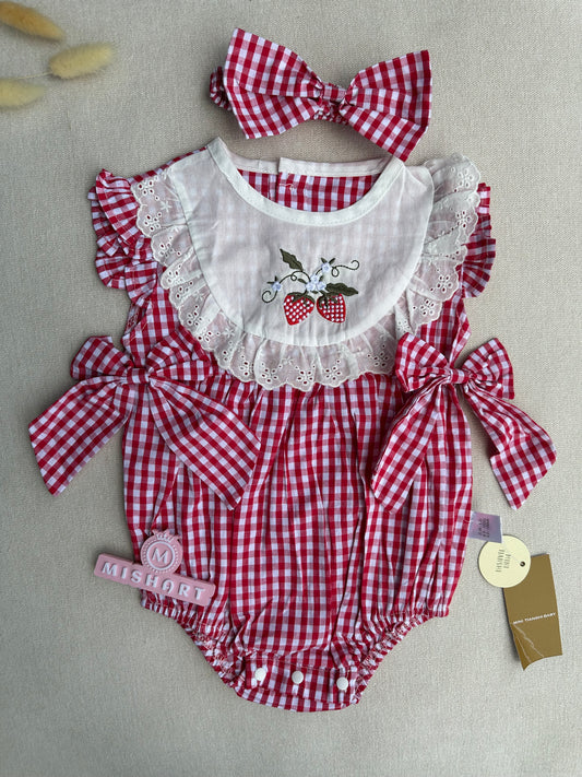 Stripe embroidered romper with headband