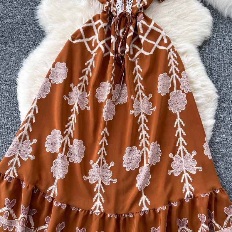 short-sleeved printed summer dress
