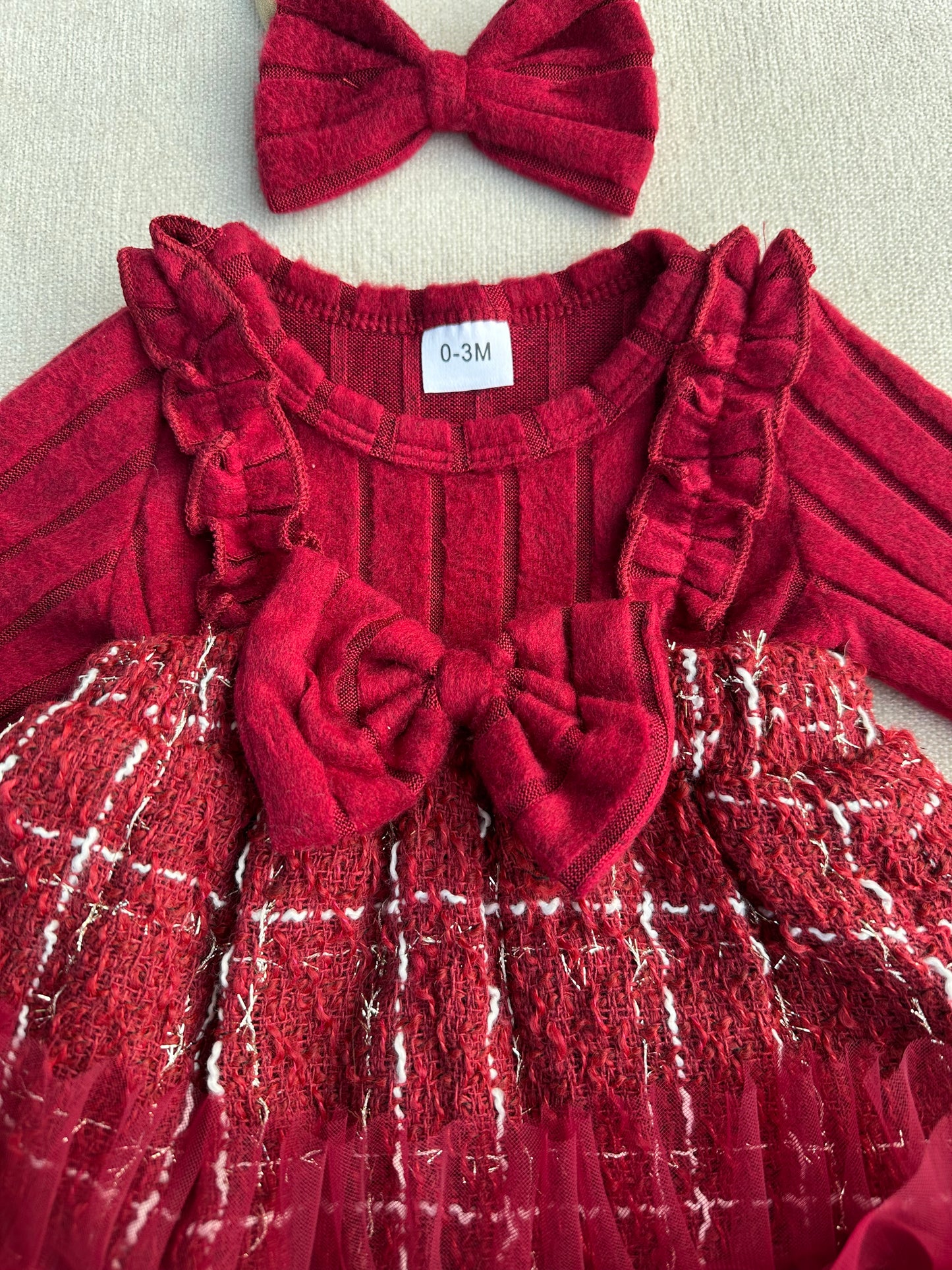 Beautiful velvet tweed dress set for baby