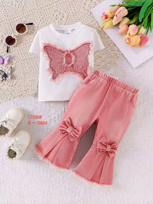 Denim 3D butterfly tshirt & pant set