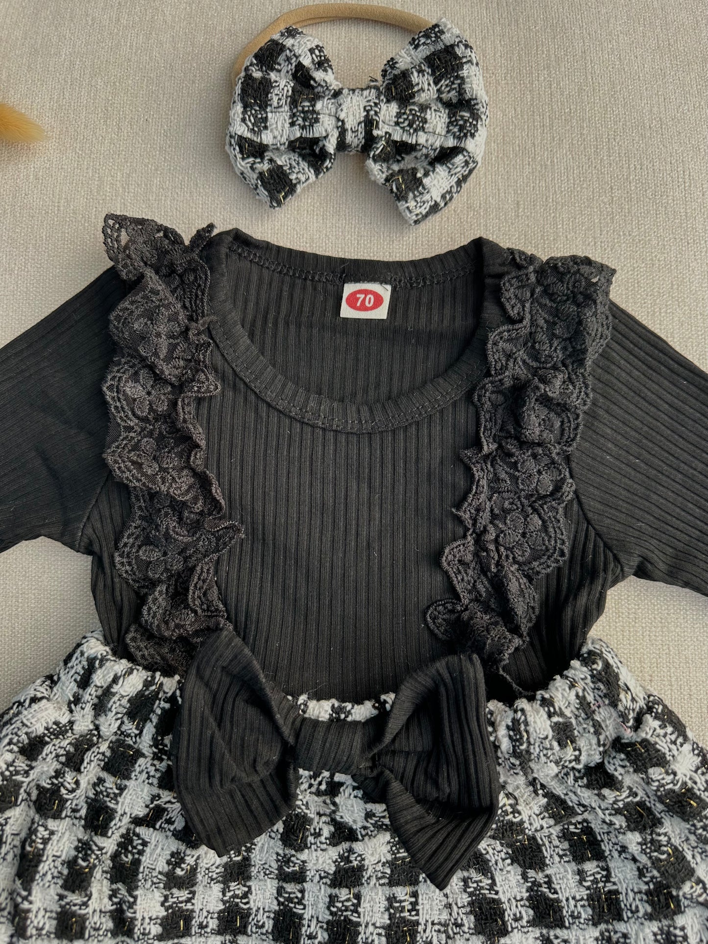 Tweed romper set with headband