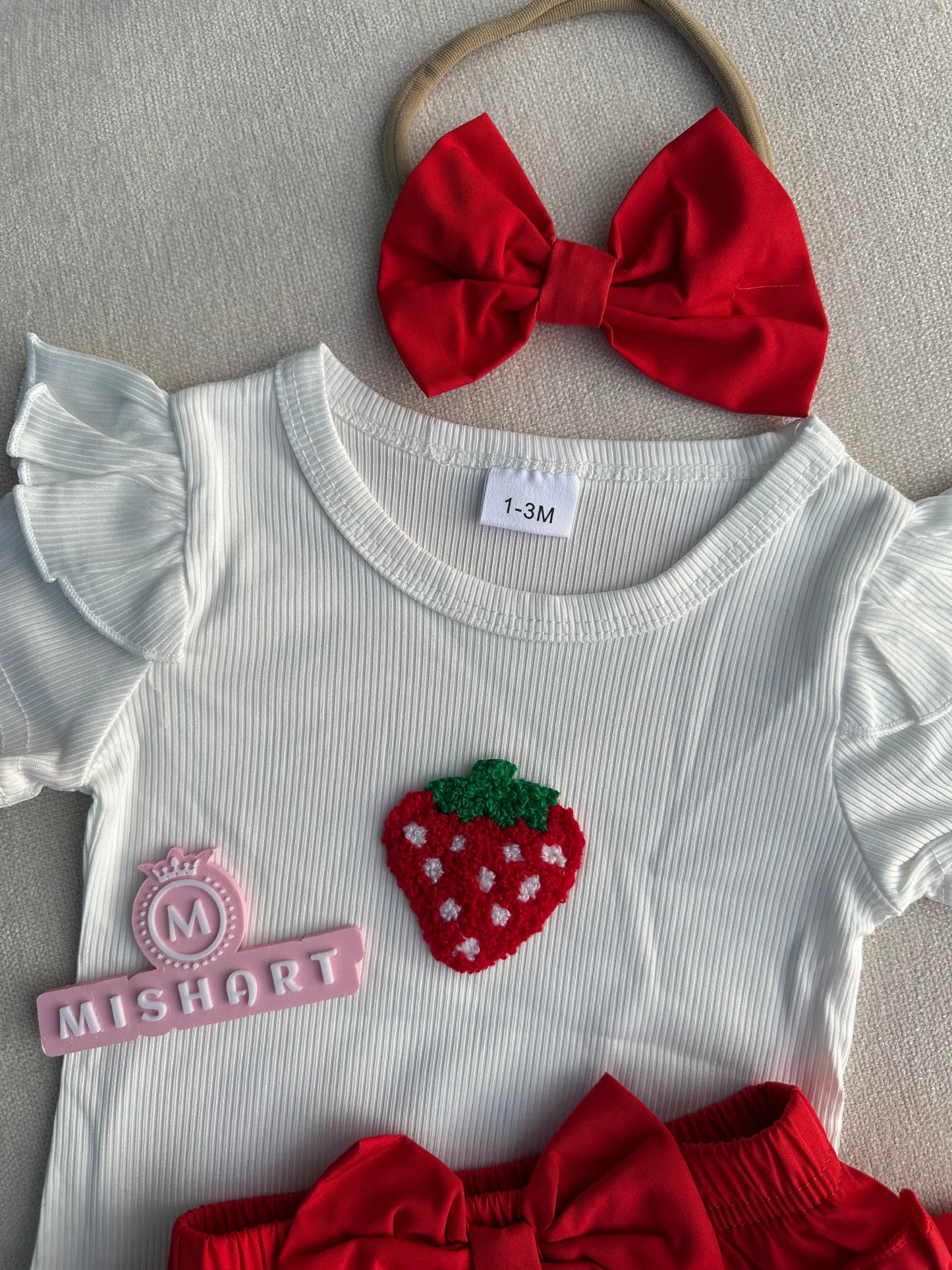 Strawberry romper skirt & socks & headband set