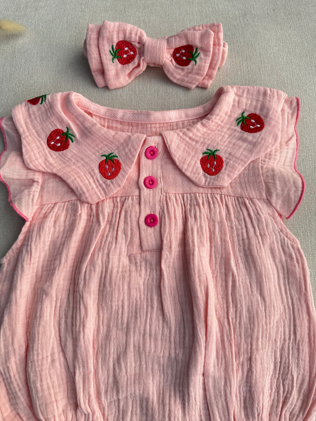 Organic cotton strawberry romper set