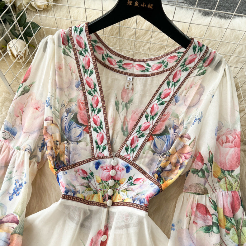palace style  bell sleeves chiffon ruffle dress