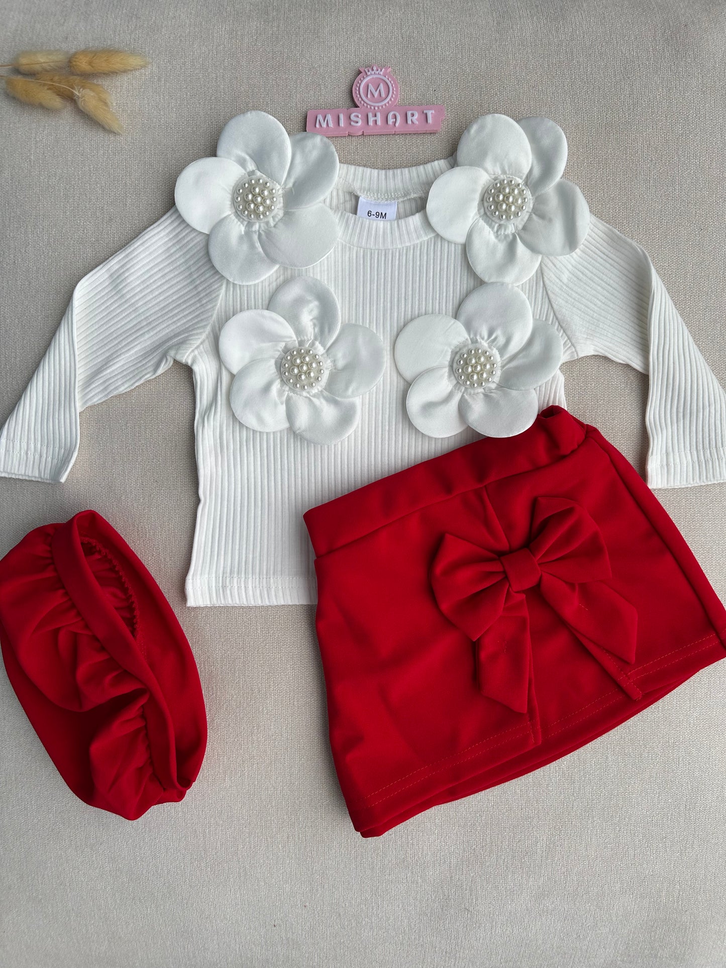 3D flower top & skirt with hat set