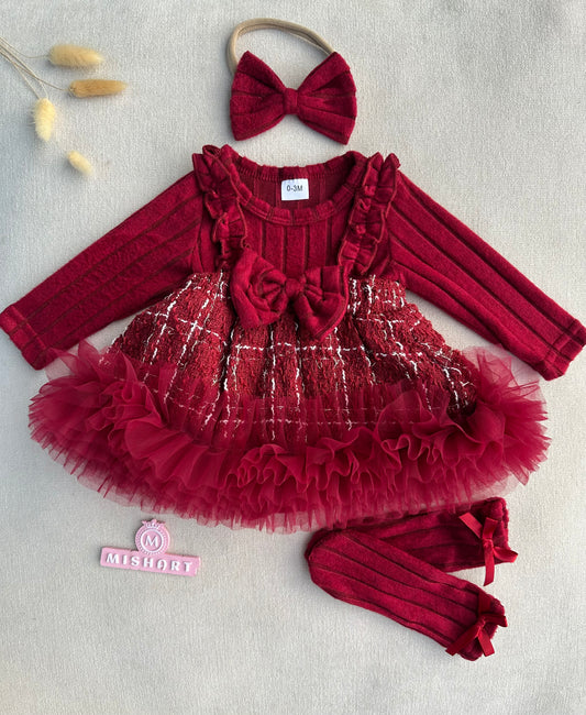 Beautiful velvet tweed dress set for baby