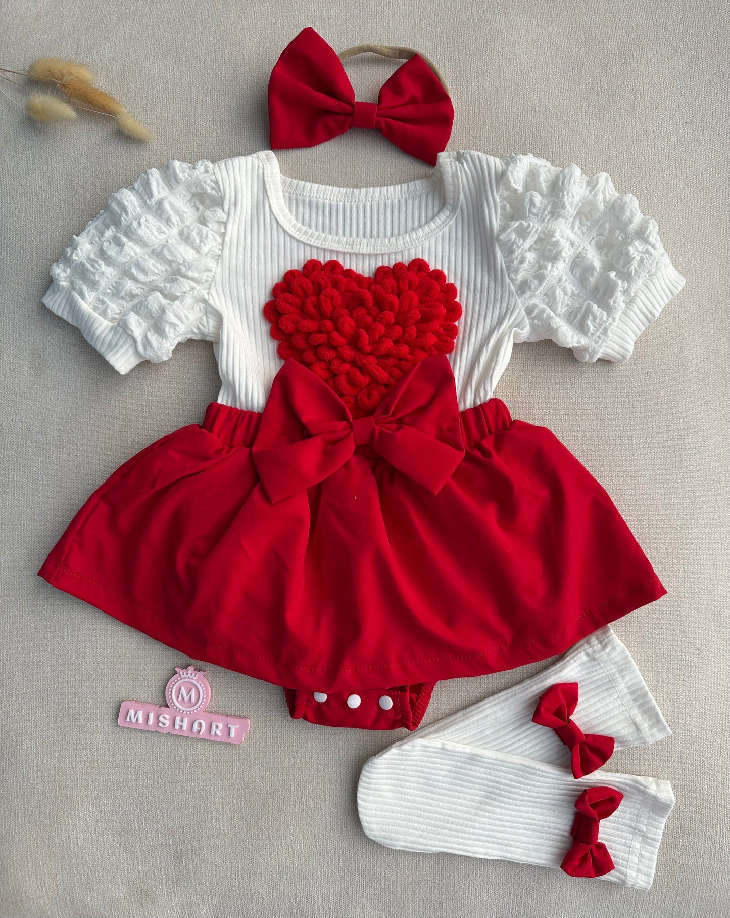 3D Cute love shape attached romper with headband & socks 6