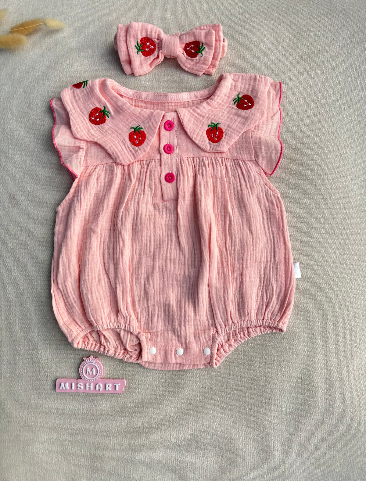 Organic cotton strawberry romper set