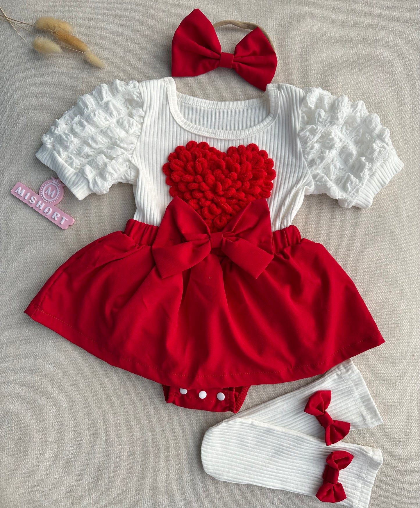 3D Cute love shape attached romper with headband & socks
