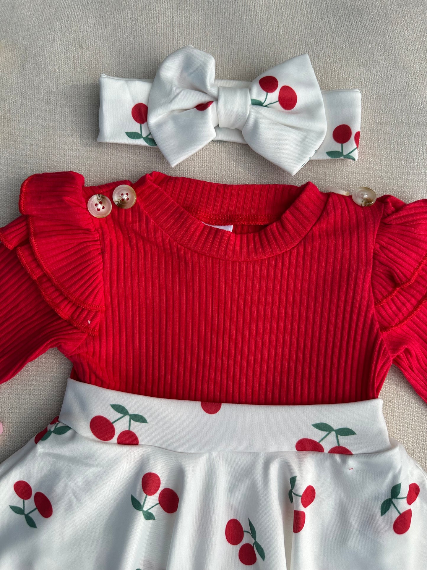 Cute cherry dress with socks & headband